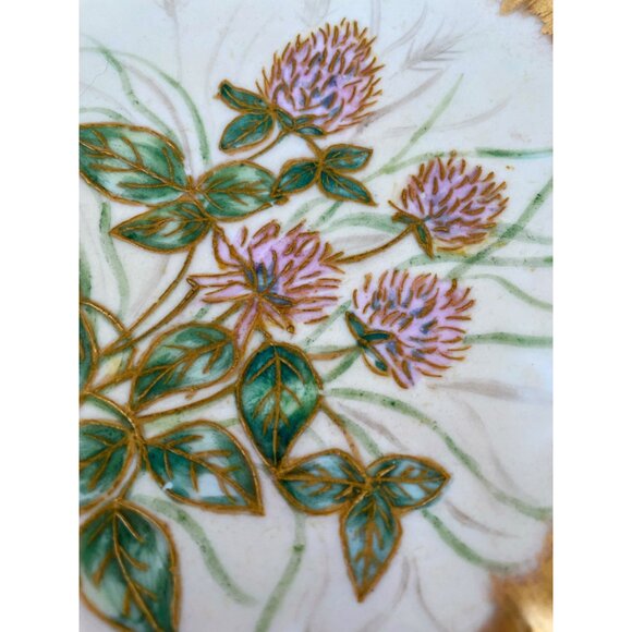 Antique Limoges Strauss & Sons Plate Heavy Gold Hand Painted Clover Flowers 8" - Picture 7 of 13